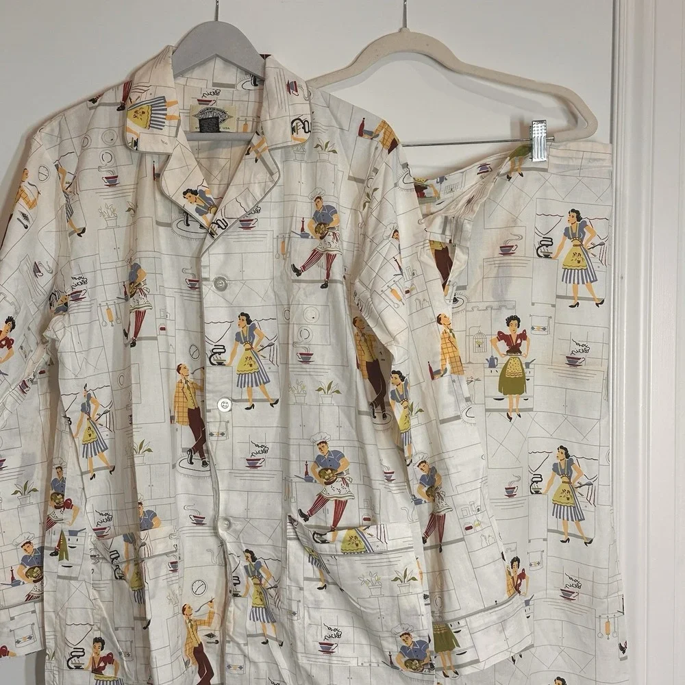 Shadow Boxer Collection NYC Pajama Set Large Kitchen Print Novelty Button Down - Picture 2 of 11